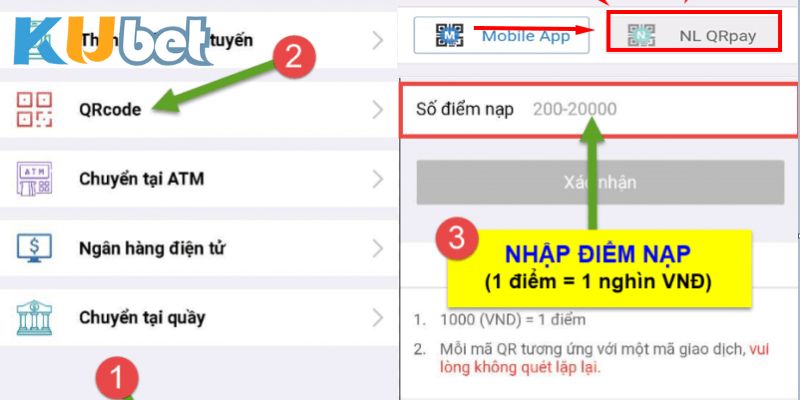 Nạp tiền Kubet thông qua mã QR